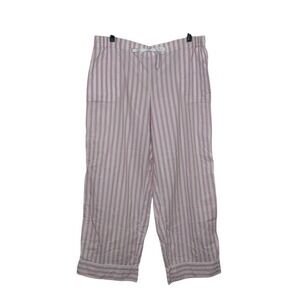 Soma‎ Cotton Pajama Pants Size L Pink White Stripe Drawstring Waist Pockets